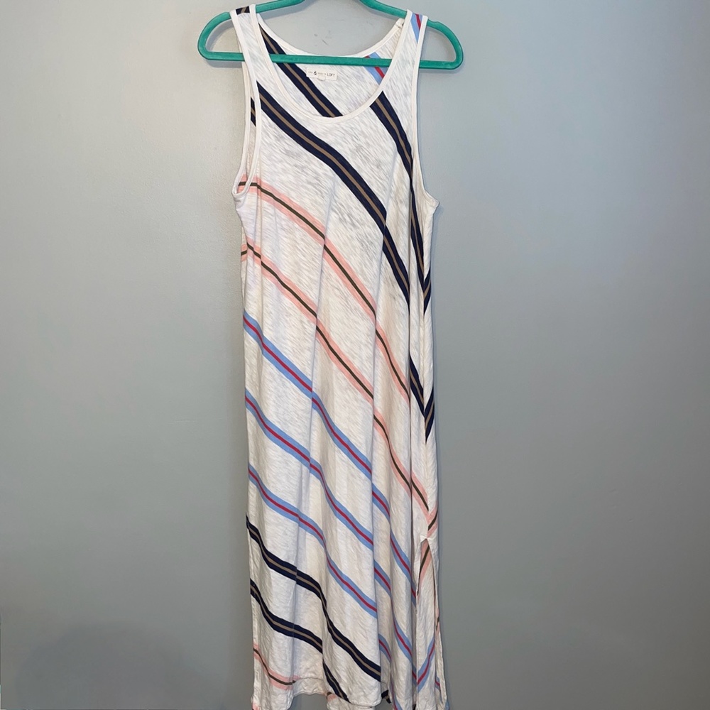 EUC Lou & Grey x Loft Slub Tank Asymmetrical Stripe Maxi Dress Size Small - Picture 2 of 9